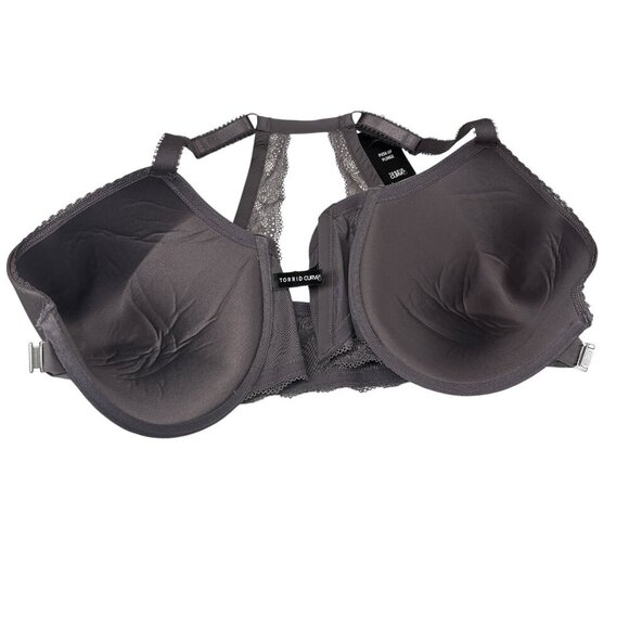 Torrid Gray Front Closure Lace Push Up Plunge Bra Women's Plus Size 46DD NEW - Picture 3 of 7